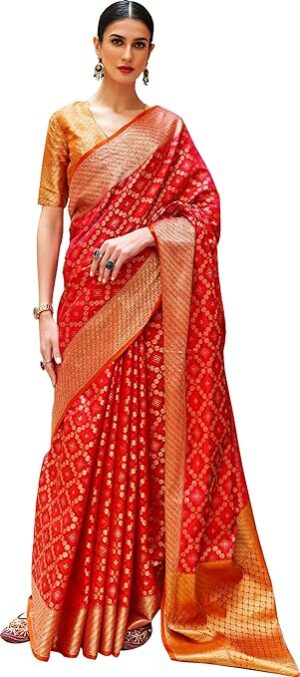 Women's Patola Silk Saree With Unstitched Boluse Piece