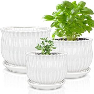 New Imported Ceramic Flower Pots with Saucer, Set of 3 (A-10.3 CM,B-14 CM,C-17 CM Dia) in 3 Different Sizes, Modern Round Succulent Planter for Home,Office Gift
