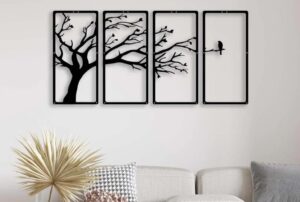 Home Décor Masterpiece: 4-Piece Wooden Tree Wall Art Panel Set
