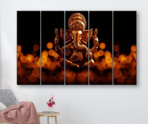 Set of 5 Ganesha religious modern art 6MM MDF large Premium Panel wall painting