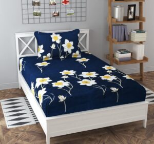 Elastic Fitted Glace Cotton Single Bed (72x48x Upto 6 Inches) Bedsheet with 1 Pillow Covers-200TC