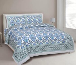Cotton 82x94 Inches Jaipuri Print Queen Size with 2 Pillow Covers,Soft Feel