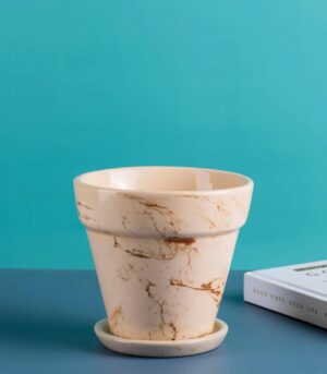 Brown 'Mystique' Ceramic Pot (Plants Not Included) for Home & Indoor Decor (Size: 5.4 Inch Wide | Comes with Bottom Tray)