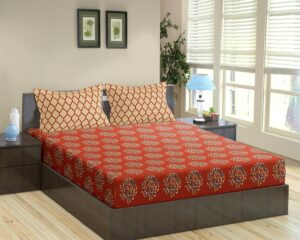 Cotton King Size Printed Bedsheet | Bedding Set of King Size Flat Bed Cover with 2 Pillow Covers