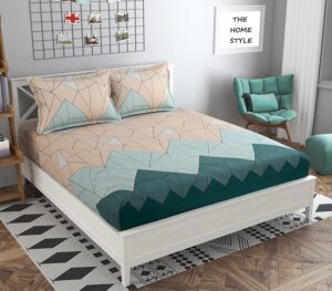 Cotton Feel Glace Cotton Elastic Fitted Printed King Size Double Bed Bedsheet with 2 Pillow Cover