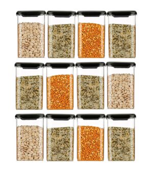 Air Tight Containers Storage Set For Kitchen , Pantry Organization, Bpa-Free, Dishwasher Safe (Pack Of 6, Black, 1100 ml, Plastic)