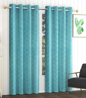 Set of 2 Piece Heavy Quality Polyester Texture Design Aqua Blue Color Eyelet Door Curtains - Door - 7 feet Long