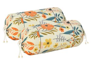 Floral Print Soft & Luxurious Decorative Cotton Bolster Cover- Set of 2, 16"x32" (Cream)