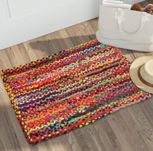 bangol Jute & chindi Braided Natural Rug Hand Woven for Living Room Kitchen Entryway Rug, Jute & chindi Rectangular Braided Rug, Farmhouse Rag Rug, Rustic Rug 2x3 feet