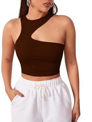 Classy Fashion Women's Solid Ribbed Cotton Round Neck Crop Top | Stretchy, Soft & Breathable Cut Out Tank Top for Girls
