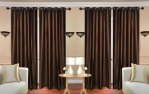 Polyester Blend Solid Grommet Door Eyelet Curtain, 7ft, Coffee, Pack of 4