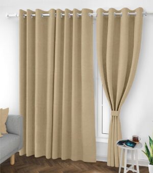 Top Drapes Room Darkening Blackout Door Curtain with Tie Back 7 feet 1 Pcs | Thermal Insulated, Noise Reducing Heavy Polyester Solid Curtain (Biscuit Colour)