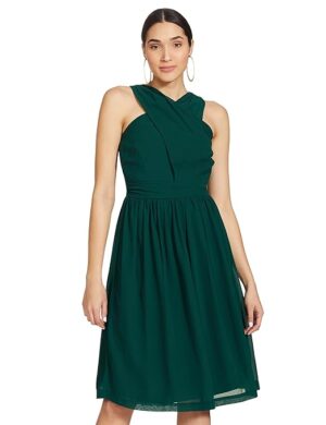 Solid Halter Neck Georgette Womens Regular Dress