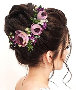 Artificial Flowers Wedding Hair Accessories Hair Pins For Women- Purple, Purple