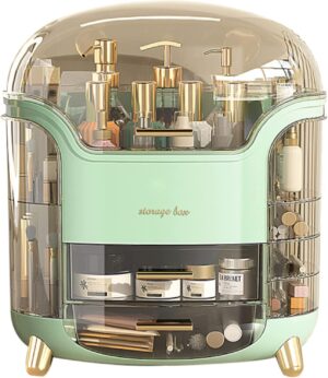 Luxury Series Multi-Function Make Up Case Dustproof Cosmetic Storage Box,Cosmetics Skin Care Products Jewelry Organizer Case Lipstick Box (Green)