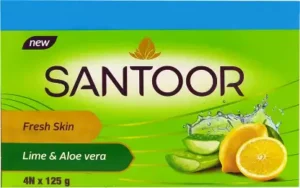 Santoor by Wipro Fresh Skin Aloe Vera & Lime Bathing Bar Soap For Soft & Youthful Skin  (Combo Pack 4 + 1 Free, 125 g each)  (4 x 125 g)
