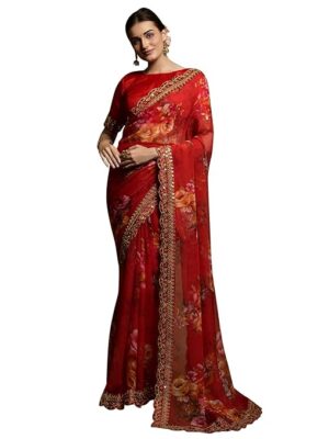 Women's Embellished Sequins Georgette Saree With Unstitched Blouse Piece