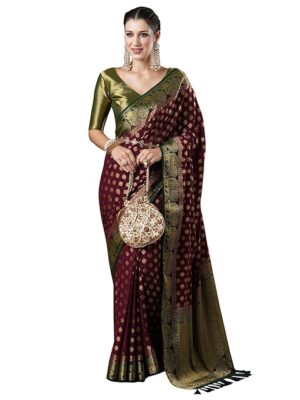 Women's Zari Woven Design Kanjeevaram Saree With Unstitched Blouse Piece