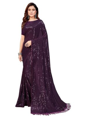 Blue Women's Sequins Georgette Fancy Saree With Blouse Piece
