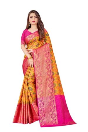 Women's Banarasi Patola Silk Blend Saree with Blouse Piece