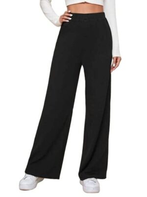 Broadstar Women Black Wide Leg Straight Fit High-Rise Stretchable Formal Trousers
