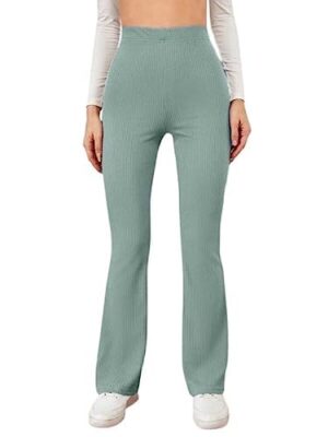 Bhochi Western Trousers Pants for Women | Stretchable Yoga Pants | Boot Cut Ribbed Trouser| Bell Bottom Trousers for Women
