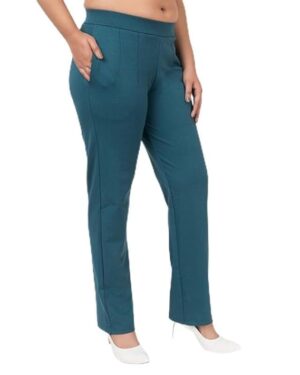 Mlada Straight Fit Cigarette Pencil Pants Elastic Waist Band Mid High Waist Formal Office Trousers for Women, Pockets for Travel Stretch Cotton Knit Full Length Regular/Plus Size