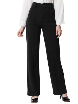 Bhochi Women Polyester Blend Solid Trousers for Women for Dailywear