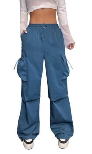 CRAMPLE®Parachute Pants Women Hippie Streetwear Oversize Pockets Cargo Trousers Wide Pantalone Women Pants