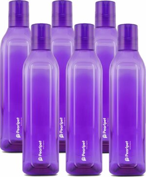 PEARLPET Cubic BPA-free Plastic Water Bottle Set of 6 Pcs, Each 1000ml, Purple