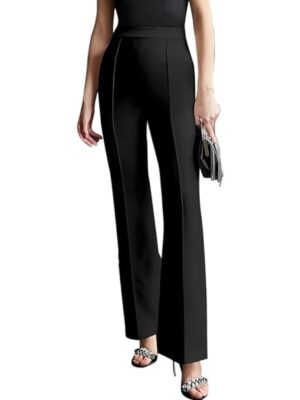 Women Regular Fit Lycra Trousers Women's High-Waisted Pant | Casual Office Straight Leg Trouser