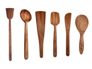POSHIO Neem Wood Compact Turner/Spatula/Ladle for Cooking Dosa/Roti/Chapati & Serving | Kitchen Tools | No Harmful Polish | Naturally Non-Stick | Naturally Antibacterial, Handmade (Set of 6)