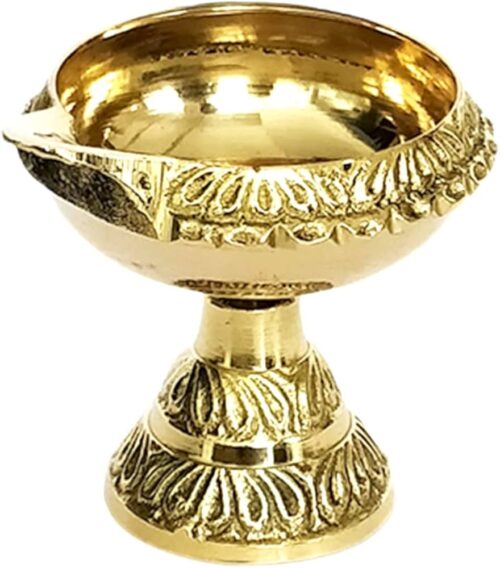 Shubhkart Kuber Diya with Stand (Size: 0) Akhand Brass Table Diya for Puja|Heavy Base Aarti Diya|