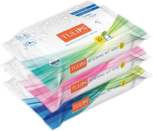 Tulips Refreshing Wet Wipes With Different Fragrances- Pack of 3 (20 Wipes Each)