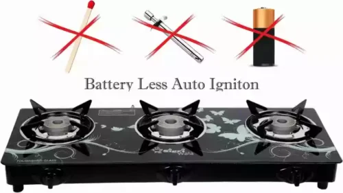 Sigri-wala Auto 3B Blkd PNG Toughened Glass Automatic Gas Stove  (3 Burners)