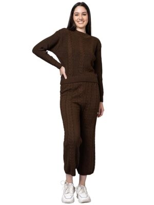 Woolen High Neck Sweater With Pajama Tracksuit For Women Winter Wear Co-ord Set