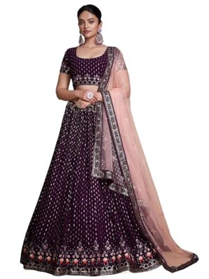 Embroidered Georgette Semi-stitched Lehenga Choli With Dupatta