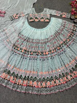Georgette With Multi Color Embroidery Thread Sequance Work Stiched